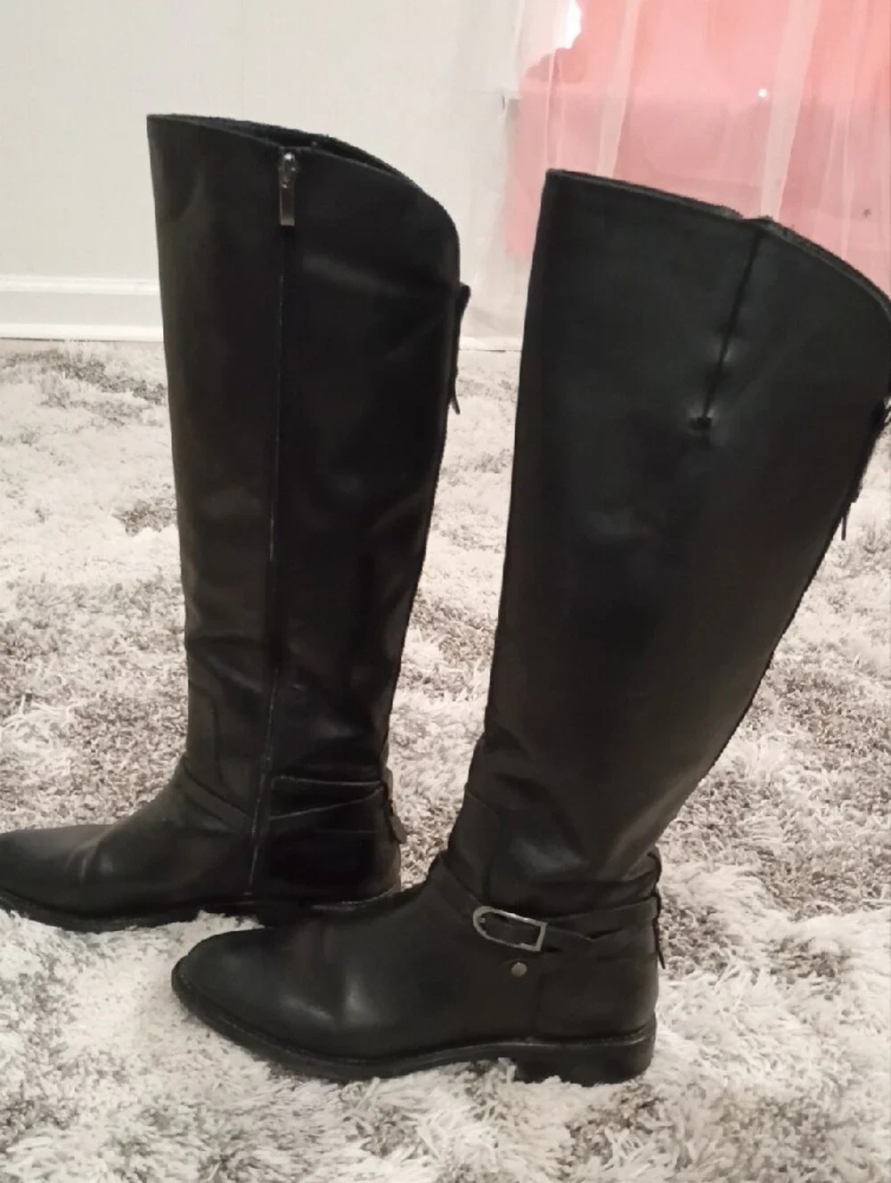 Franco Sarto Black Over-the-Knee Riding Boots with Ankle Strap